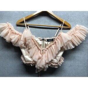 Akira Crop Top Size XL Peach Tulle Spaghetti Strap Cold Shoulder